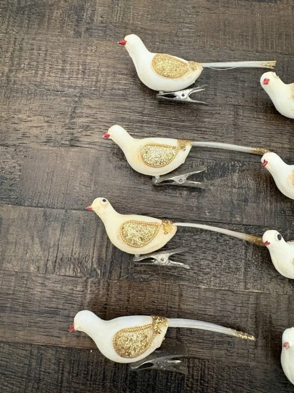 Vintage Birds Dove Christmas Ornaments Flocked Glitter 7.5